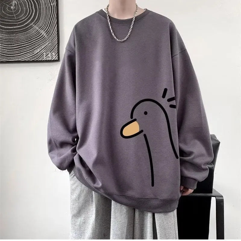 Men’s Oversized Duck Print Sweatshirt – Loose Fit (M–8XL)