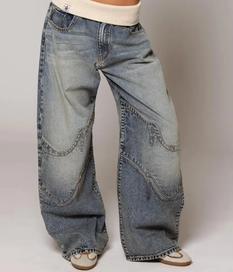 Y2K Retro Wide-Leg Jeans – Korean Hip-Hop Streetwear
