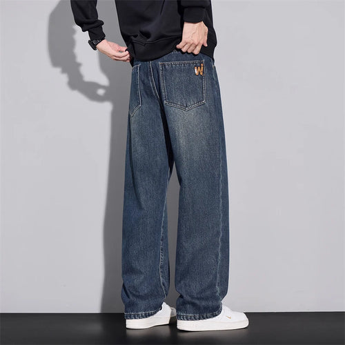 Fleece Jeans Winter Wide Leg Men's Warm Plush Velvet Denim Pants Fashion Korean Straight Streetwear Loose Thick Thermal Trousers