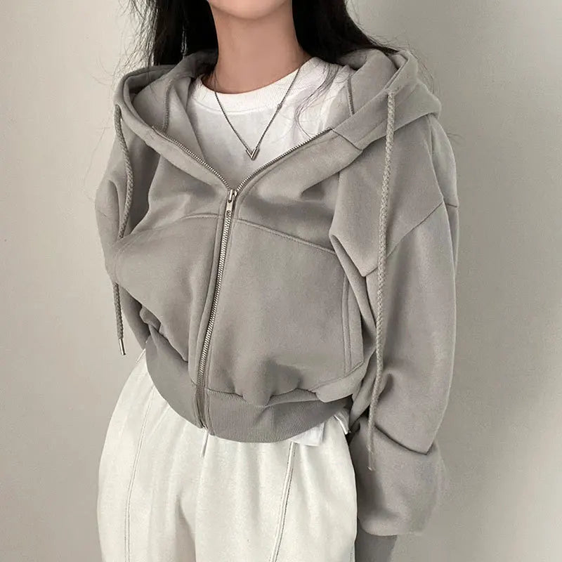 Women’s Y2K Zip-Up Hoodie – Harajuku Oversized Crop Jacket