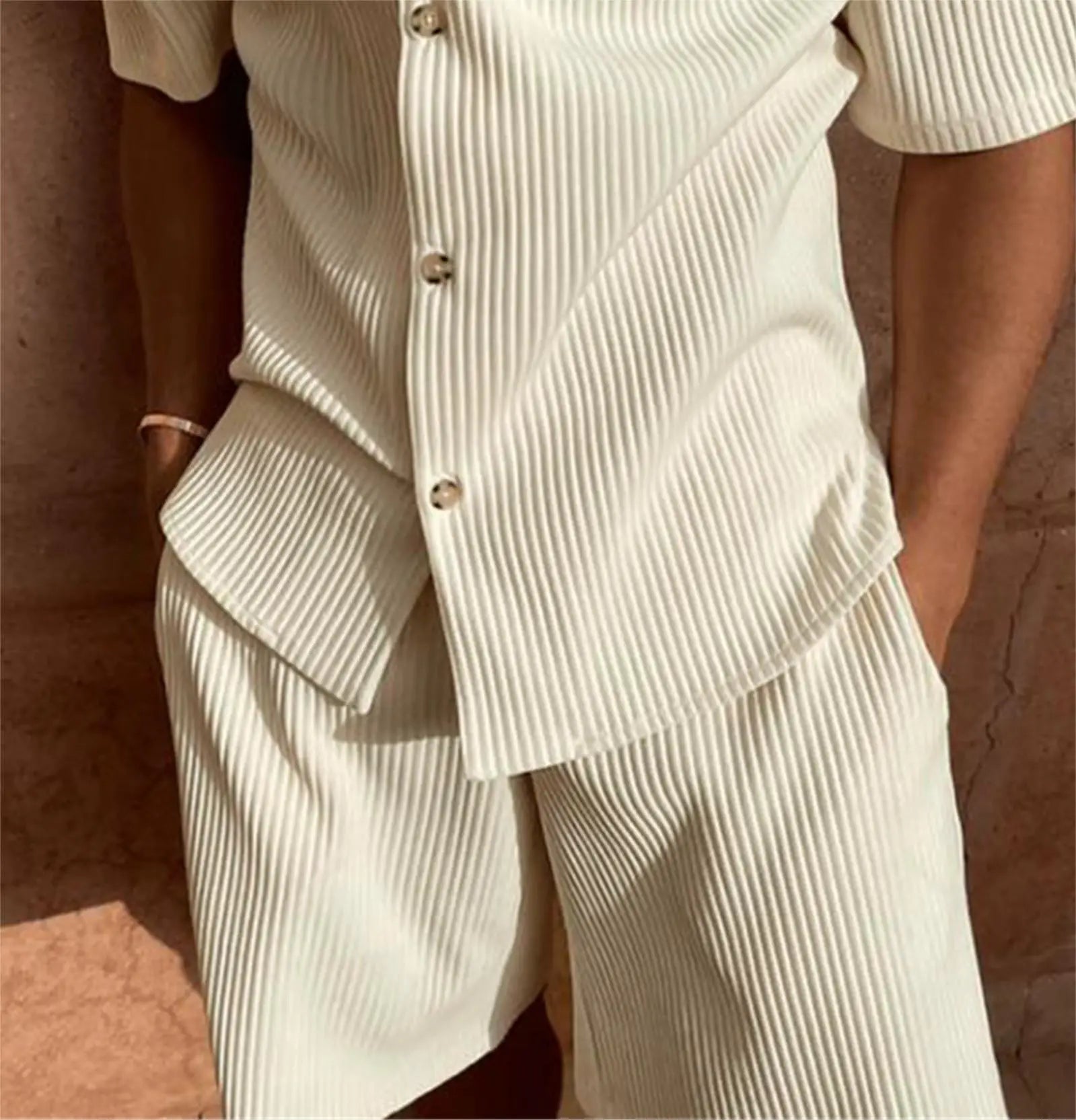 Men’s Corduroy Short Sleeve Shirt &amp; Shorts Set – Spring/Summer Casual Suit