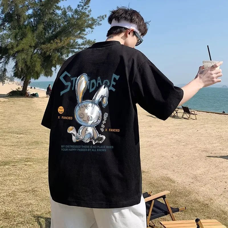 Men’s Oversized Korean Love Rabbit Print T-Shirt