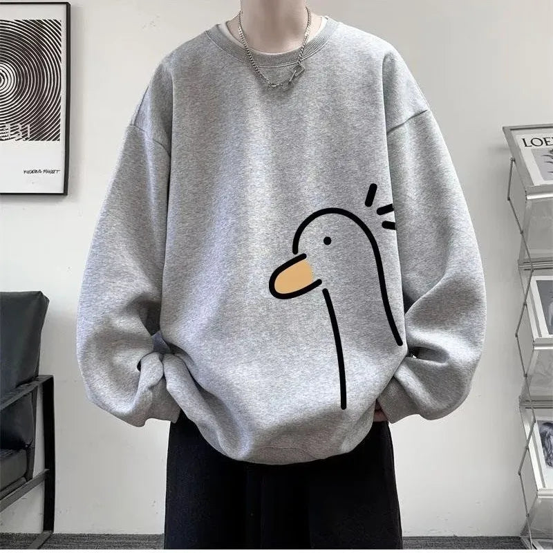 Men’s Oversized Duck Print Sweatshirt – Loose Fit (M–8XL)