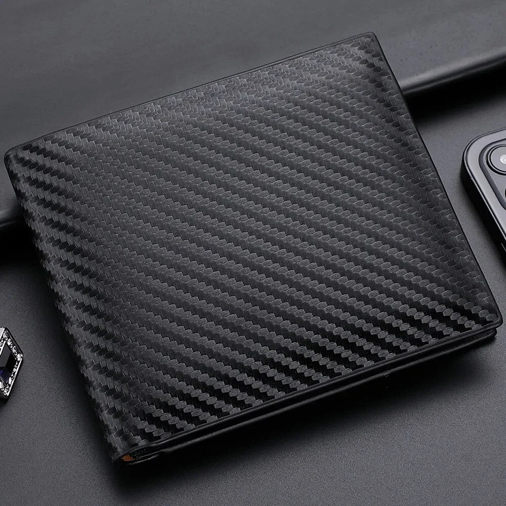 Men’s Carbon Fiber Short Wallet – Card Holder &amp; Zipper Coin Purse