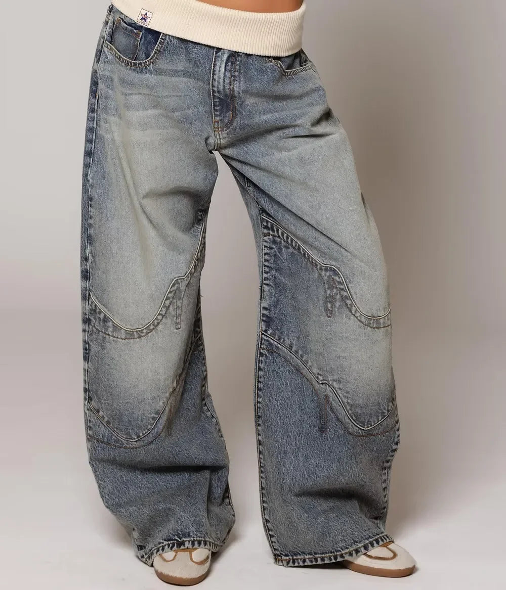 Y2K Retro Wide-Leg Jeans – Korean Hip-Hop Streetwear