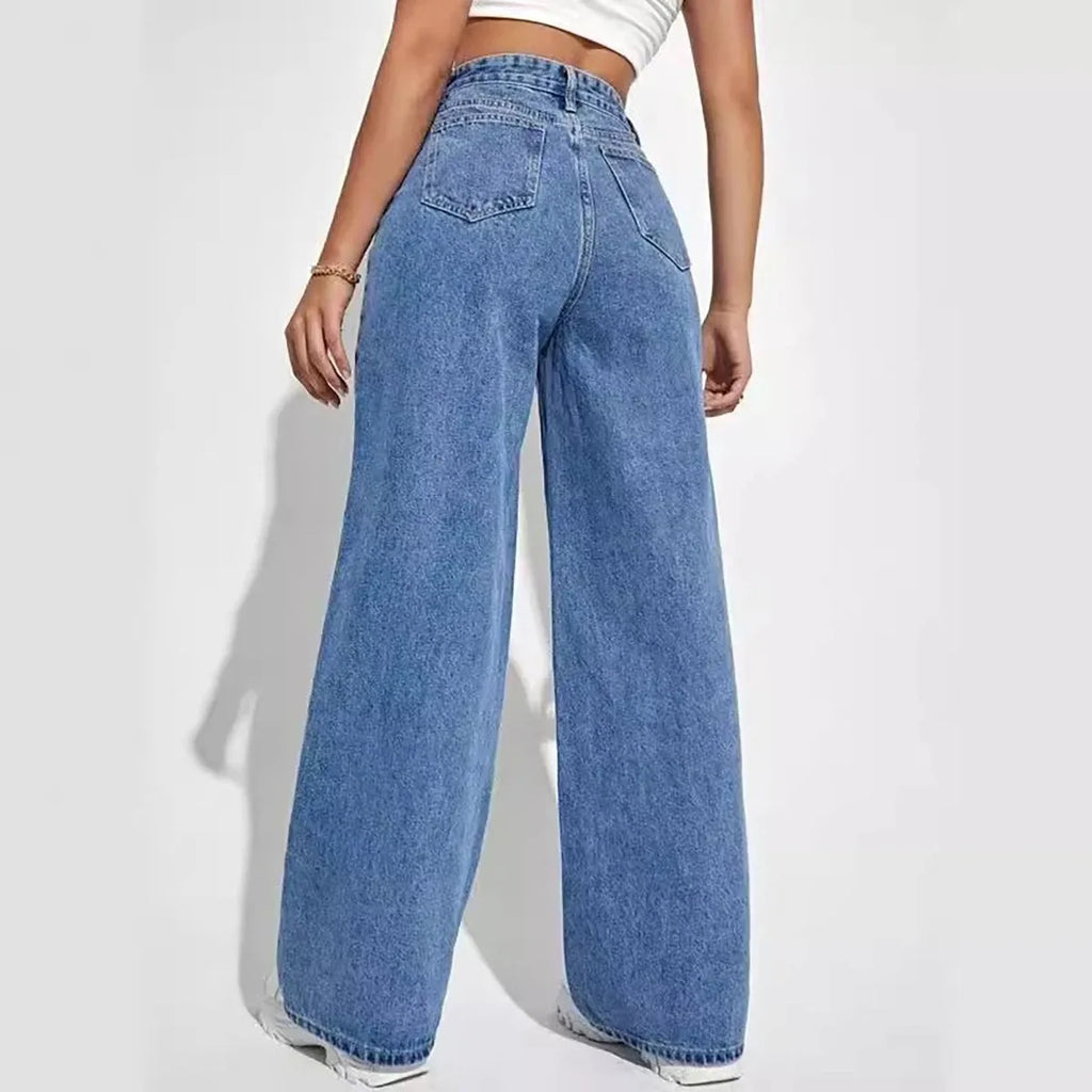 Women’s Retro Blue Y2K Jeans – High-Waisted Baggy Straight Fit