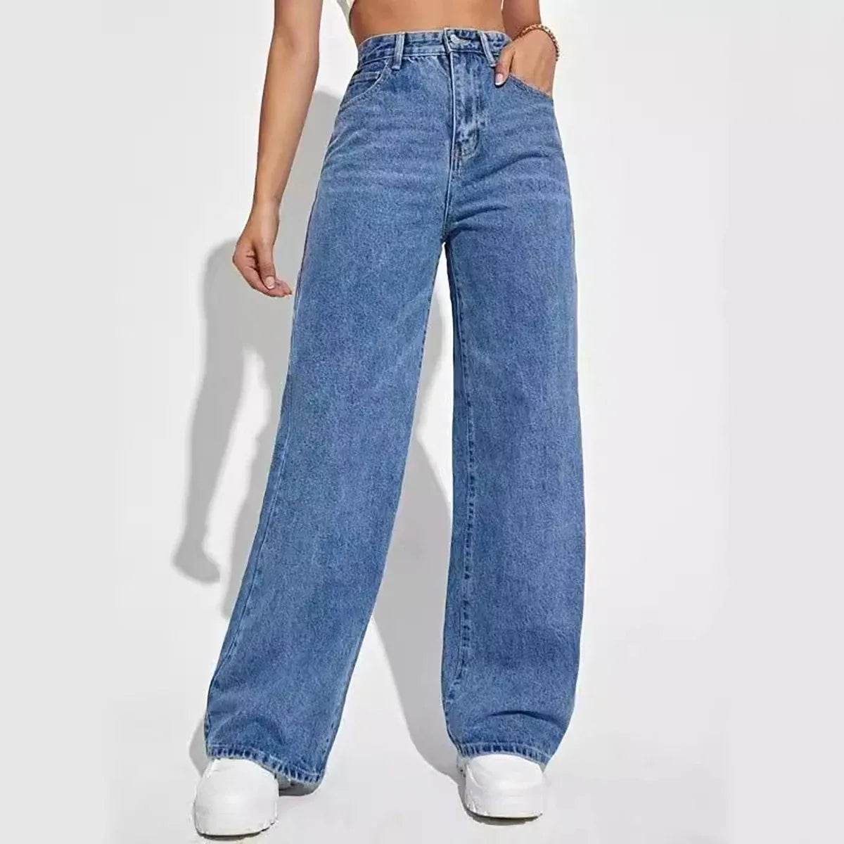 Women’s Retro Blue Y2K Jeans – High-Waisted Baggy Straight Fit