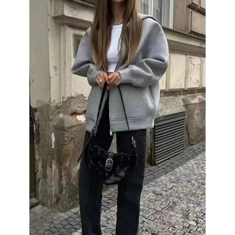 Women’s Oversized Zip-Up Hoodie – Autumn Casual Jacket