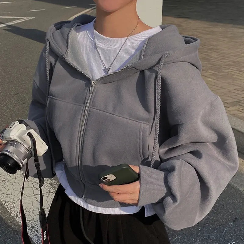 Women’s Y2K Zip-Up Hoodie – Harajuku Oversized Crop Jacket