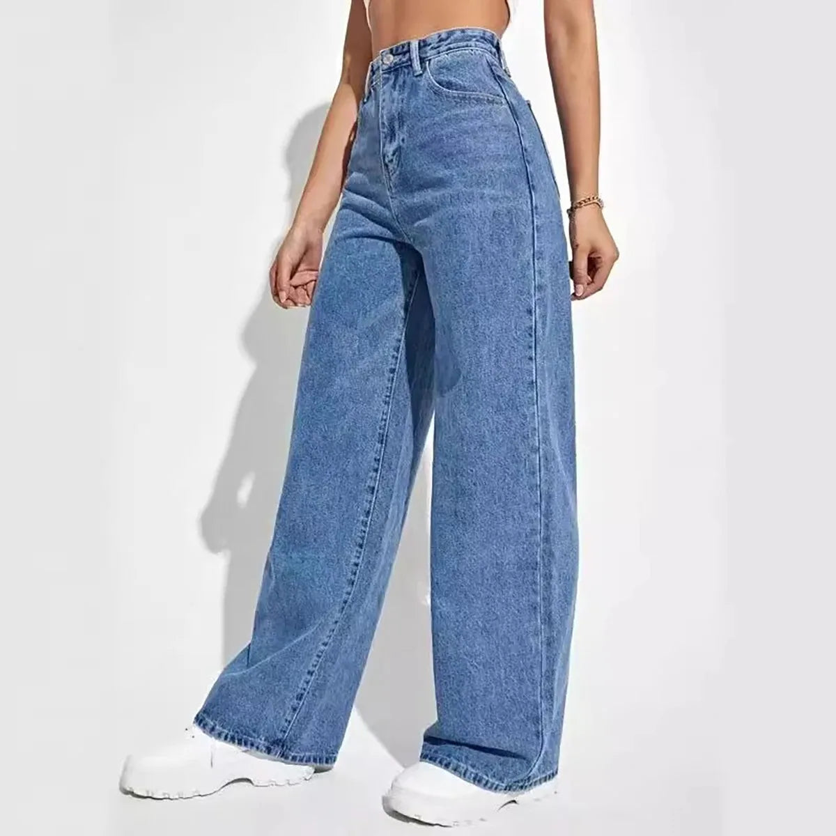Women’s Retro Blue Y2K Jeans – High-Waisted Baggy Straight Fit