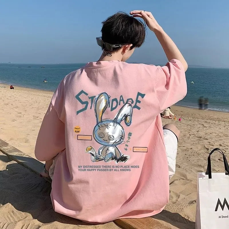 Men’s Oversized Korean Love Rabbit Print T-Shirt