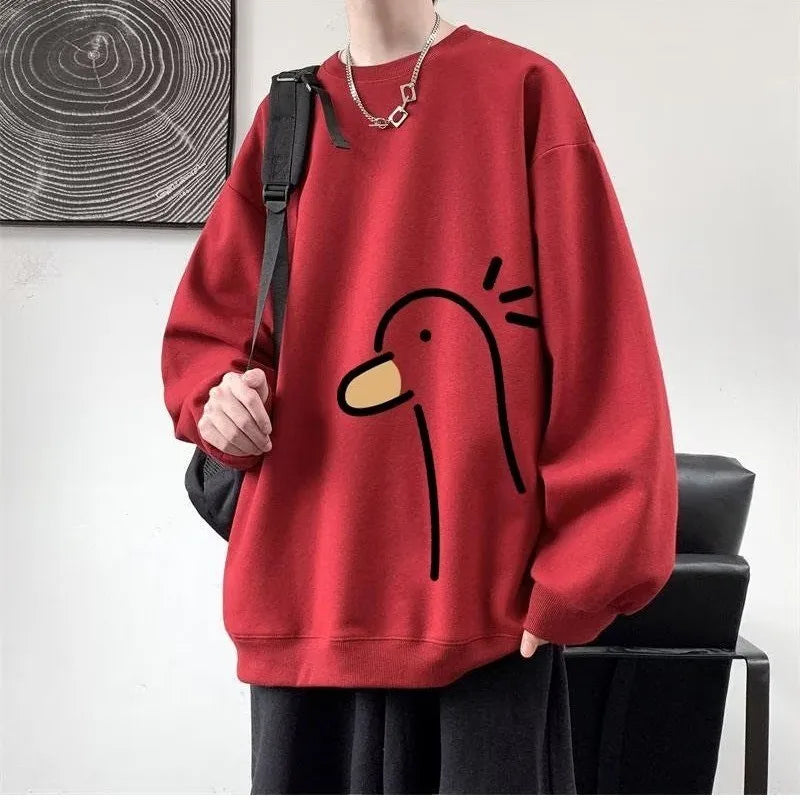 Men’s Oversized Duck Print Sweatshirt – Loose Fit (M–8XL)