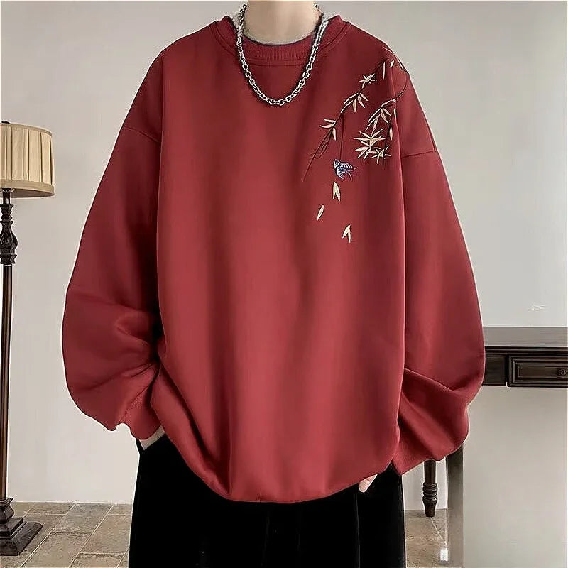 Men’s Oversized Bird Print Sweatshirt – Chinese-Inspired Streetwear (M–8XL)