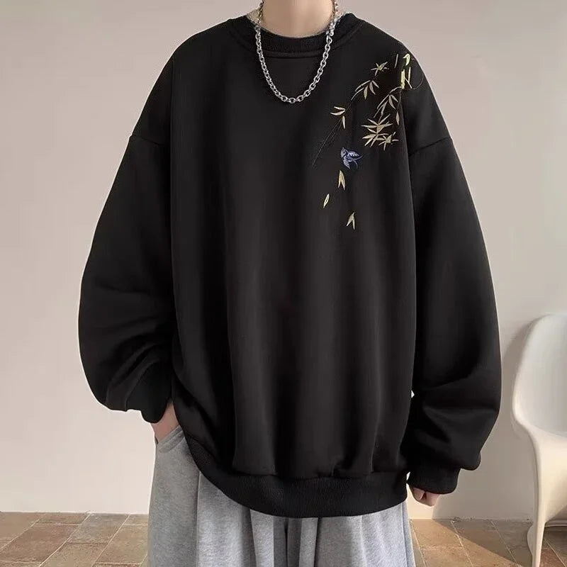 Men’s Oversized Bird Print Sweatshirt – Chinese-Inspired Streetwear (M–8XL)