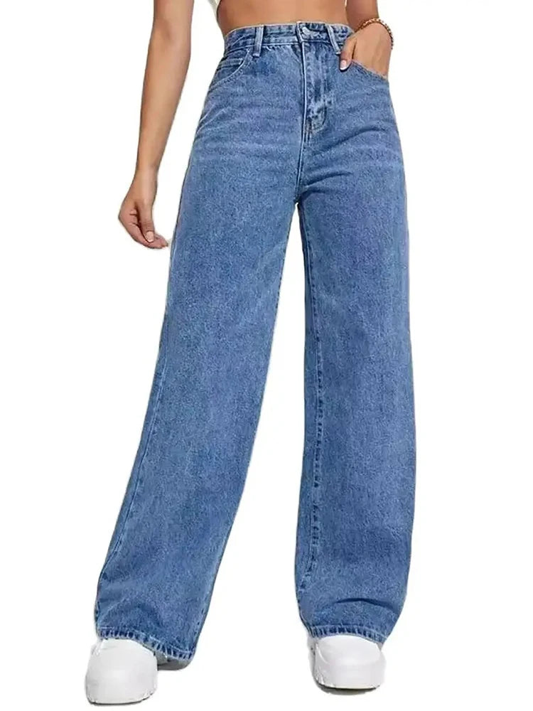 Women’s Retro Blue Y2K Jeans – High-Waisted Baggy Straight Fit