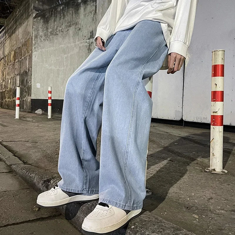 Men’s Loose Streetwear Jeans – Korean Style Wide-Leg Fashion