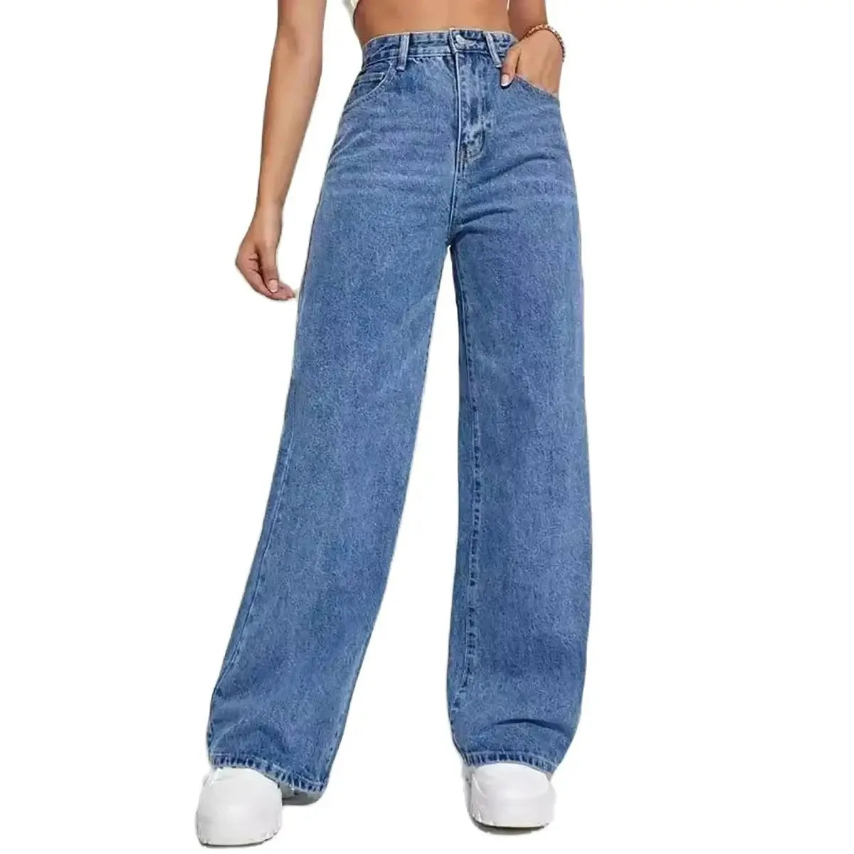 Women’s Retro Blue Y2K Jeans – High-Waisted Baggy Straight Fit