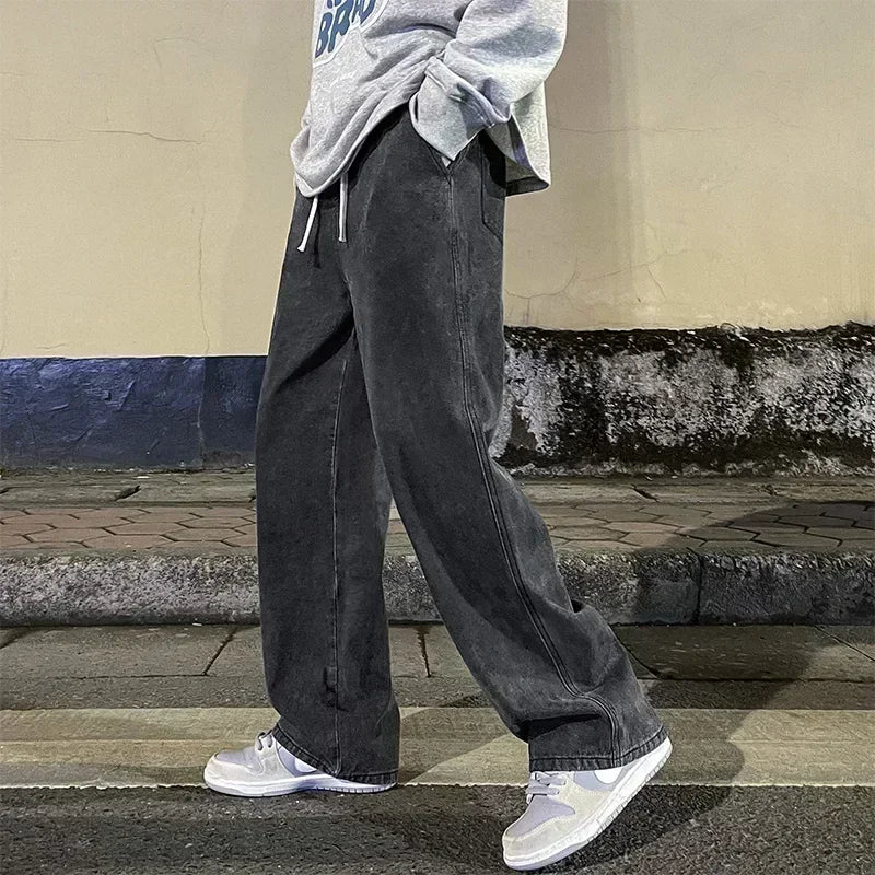 Men’s Loose Streetwear Jeans – Korean Style Wide-Leg Fashion