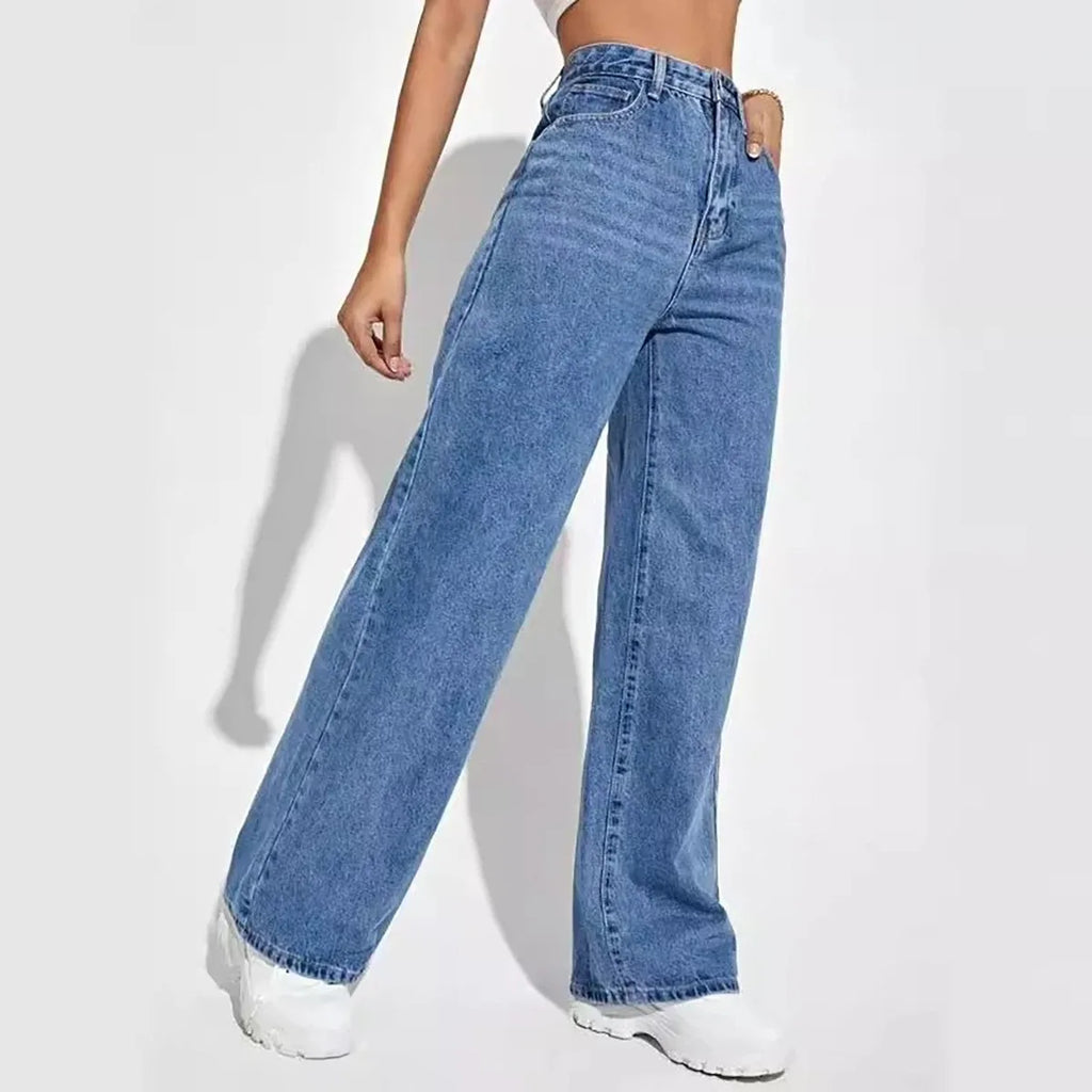 Women’s Retro Blue Y2K Jeans – High-Waisted Baggy Straight Fit