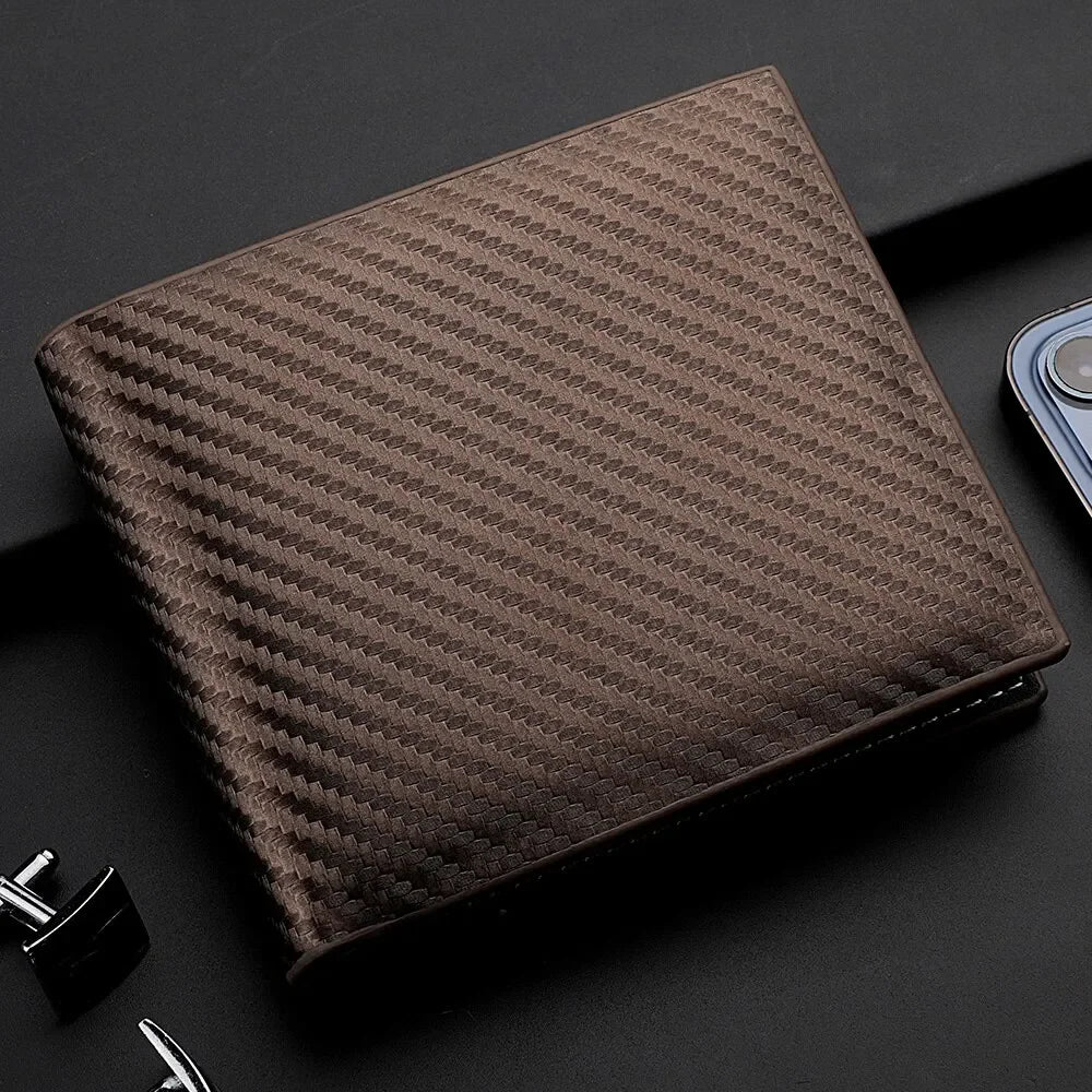 Men’s Carbon Fiber Short Wallet – Card Holder &amp; Zipper Coin Purse